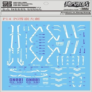 DL DALIN Water slide decal P14 PG Avanlanche Exia Outer Armor