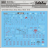 DL DALIN Water slide decal MG Series Ka Nu Hi Nu  00Q GN4 JUSETICE UNICORN DYNAMES RX78