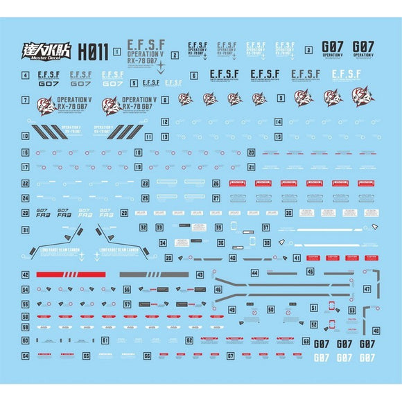 MASTER Water Slide Decal H011 HGUC HG 1/144 FA-78-3 FA 7th Fluo Type Collectibles